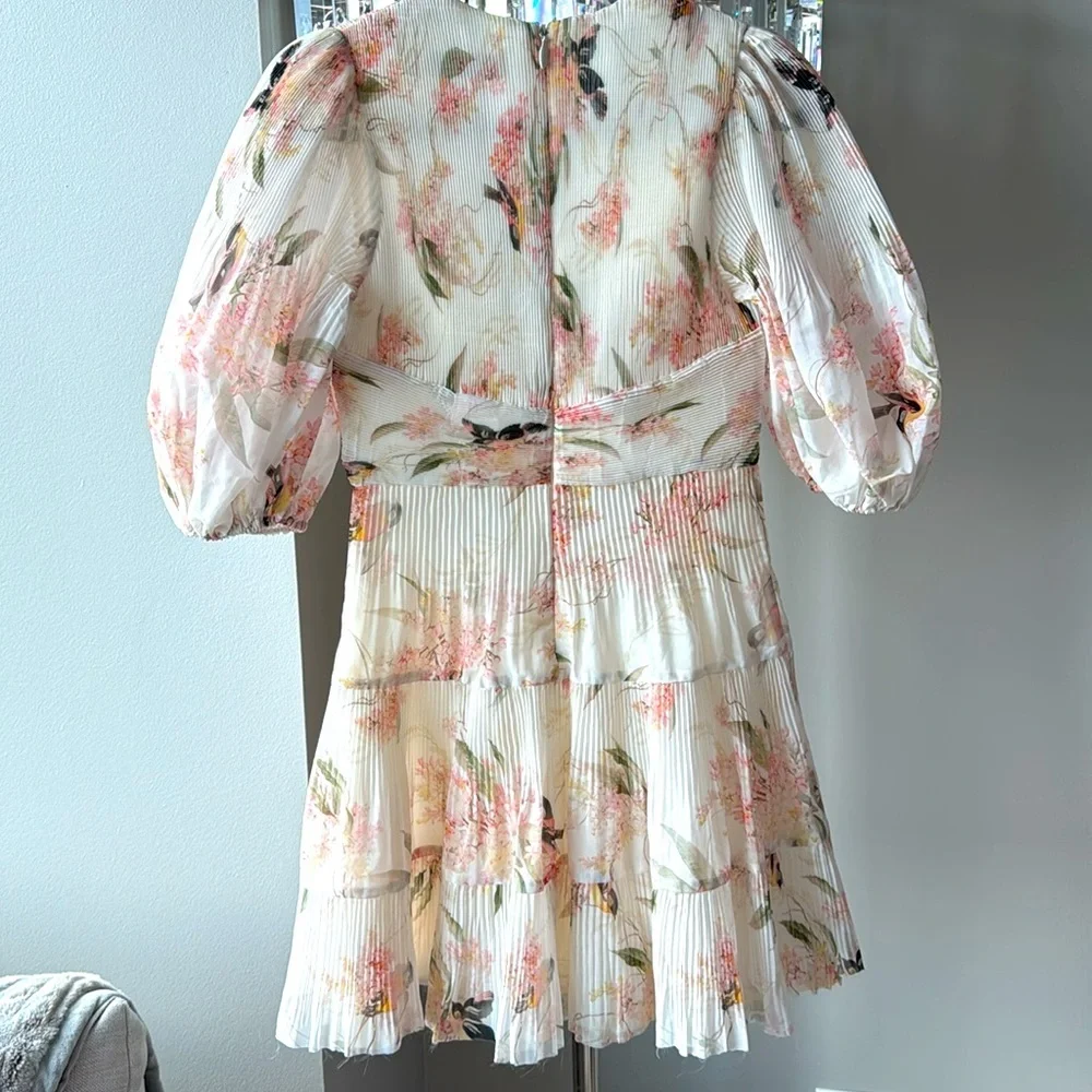 Zimmermann Floral Plissé Fit & Flare Dress